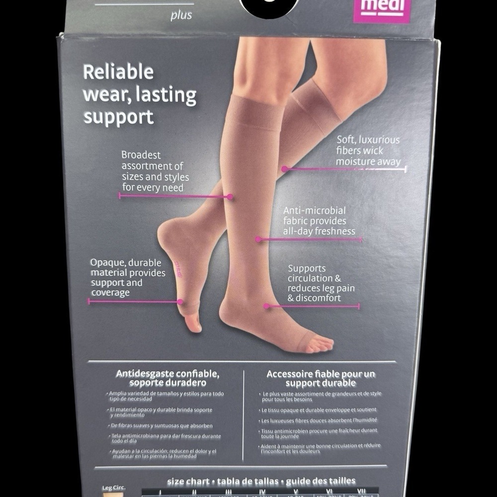 Medi Mediven Plus 30-40 mmHg‎ Calf Compression Stockings Beige Size III Open Toe - Picture 8 of 11